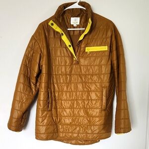 Aerie Mustard Brown Quilted Puffer with Yellow Accents